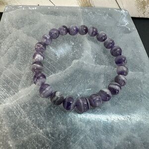 Amethyst Bracelet 8mm | Purple Banded Beaded Stretch Bracelet | chevron-style